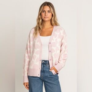 Women's Cardigan Sweater Liz Claiborne XL Pink Animal Print